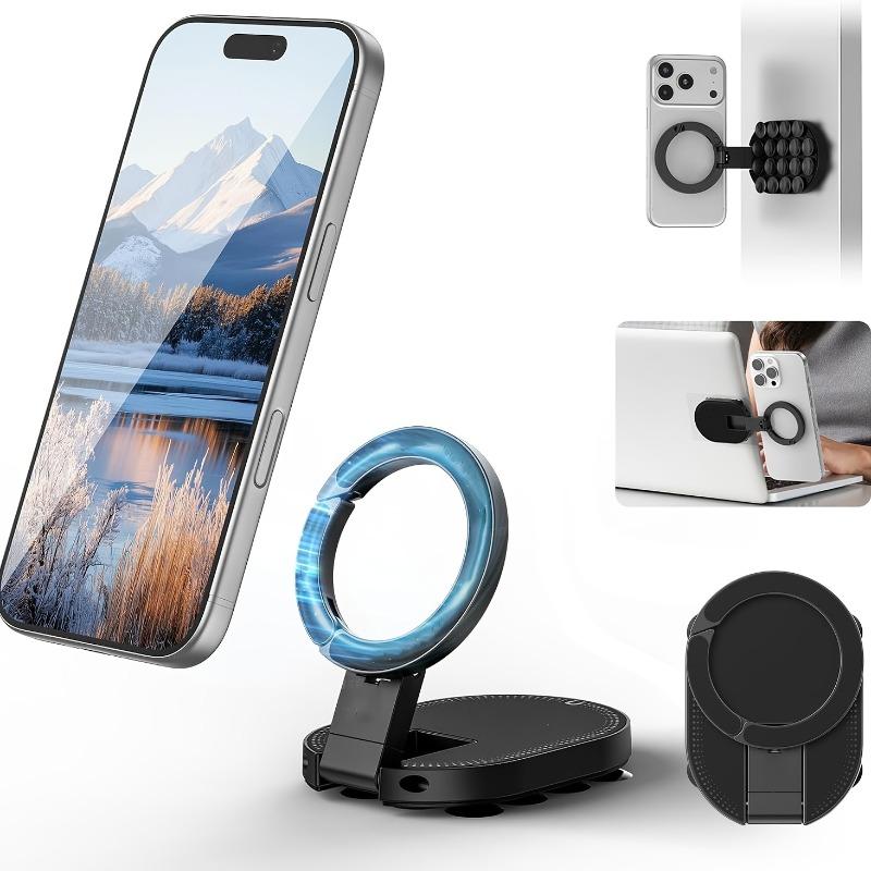 3-in-1 Magnetic Phone Holder Compatible for Magsafe iPhone 12/13/14/15/16/17, Foldable Carabiner Bracket with Double Lock & 360° Rotation, Rotatable Magnetic Clip, Ultra-Portable for Car Dashboard, Gym, Office, Desktop - Suitable for Smartphones/Tablets