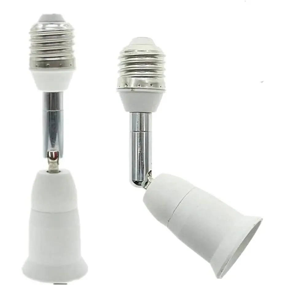 2-Pack E26/E27 PBT Plastic Light Socket Extender, 4.5 in Rotatable Head Extension, 90° Vertical Adjustable 360° Horizontal Rotatable, 100V-250V 150W Max Medium Screw Base Converter for Dry Indoor Track Lights Brightness Boost, Compact