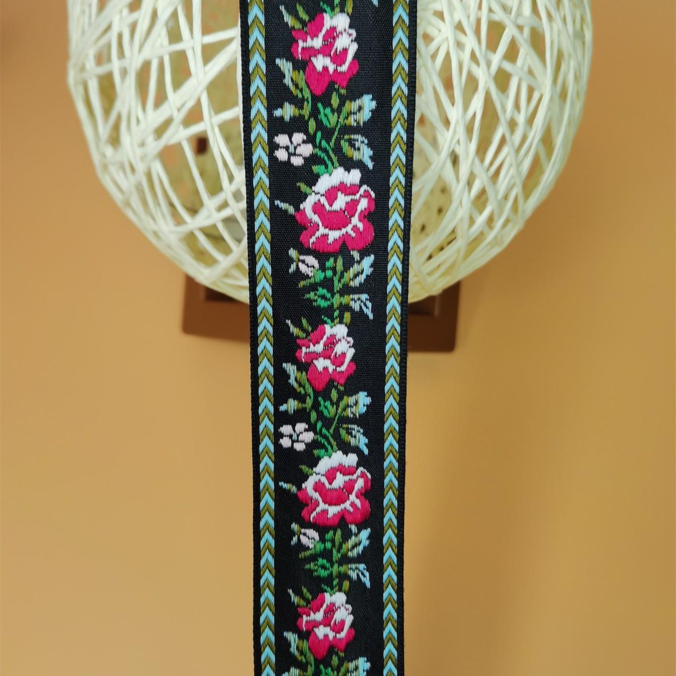 1 Meter Rose Pattern Embroidered Ribbon, Bohemian Style, Ideal for Clothing, Accessories, Shoes, Hats, DIY Decorations, Sewing Supplies