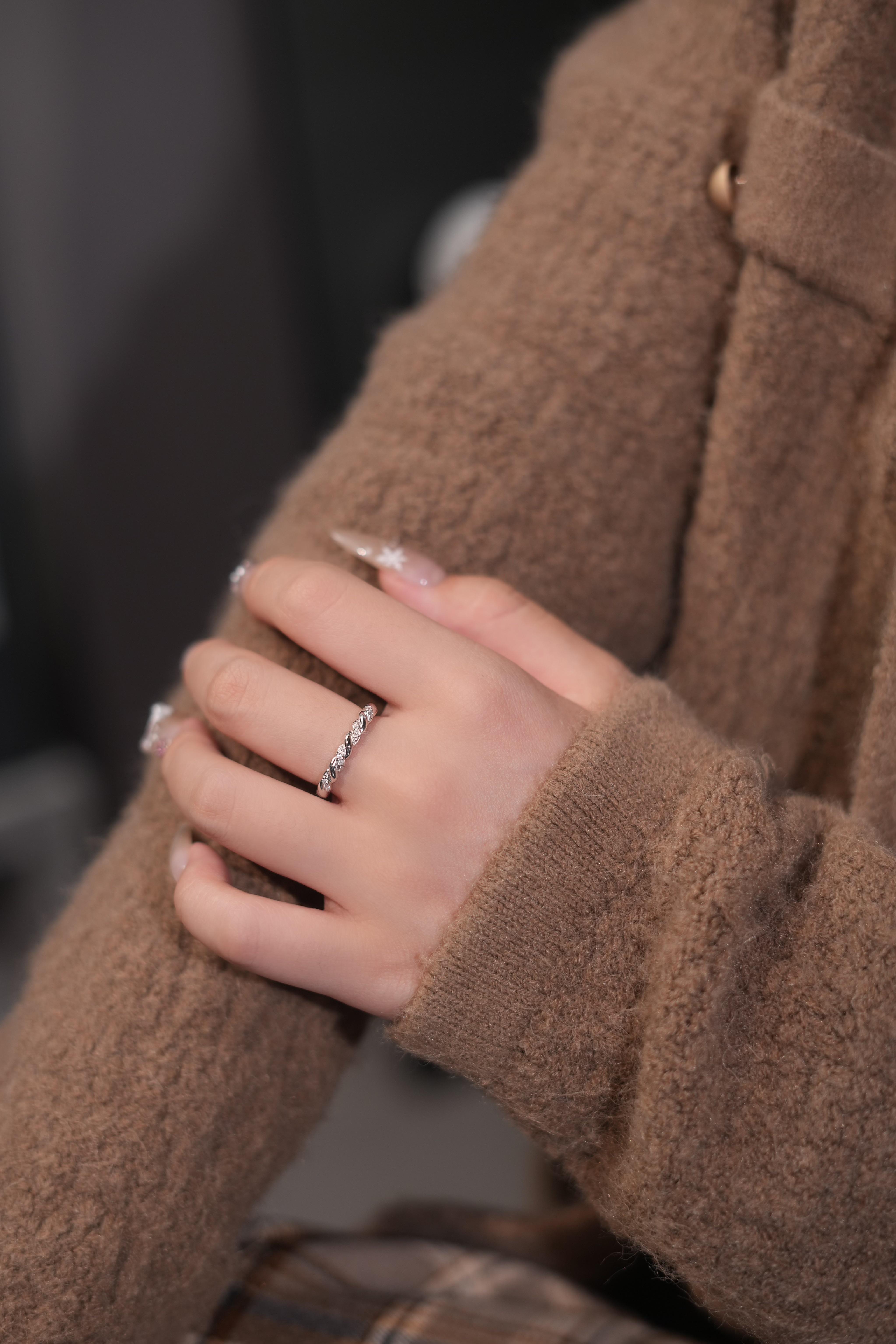 【#377】3mm Antique Twisted Stacking Band Full Synthetic Moissanite Rings in 925 Sterling Silver