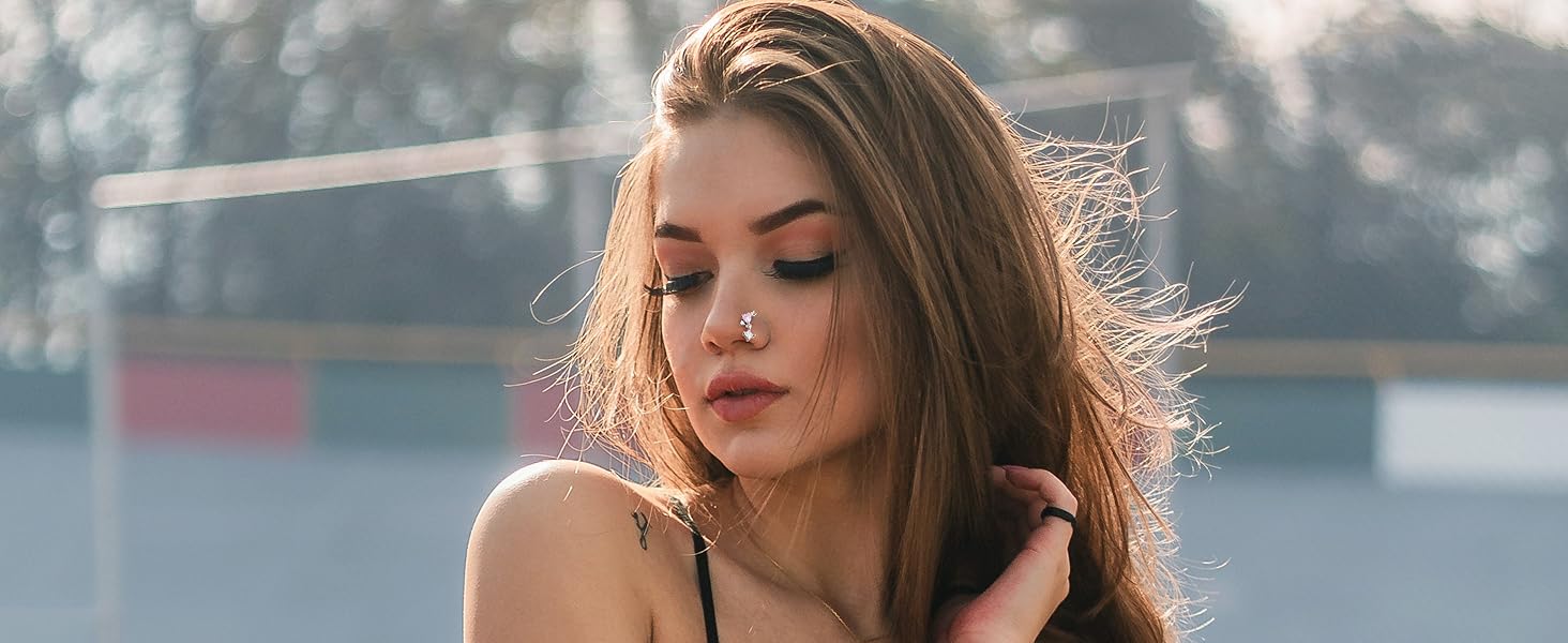 12pcs Nose Rings for Women, Dangle & Studs Set, Stainless Steel L-Shaped, Heart Snake Butterfly Cz, Elegant Nose Piercing Jewelry