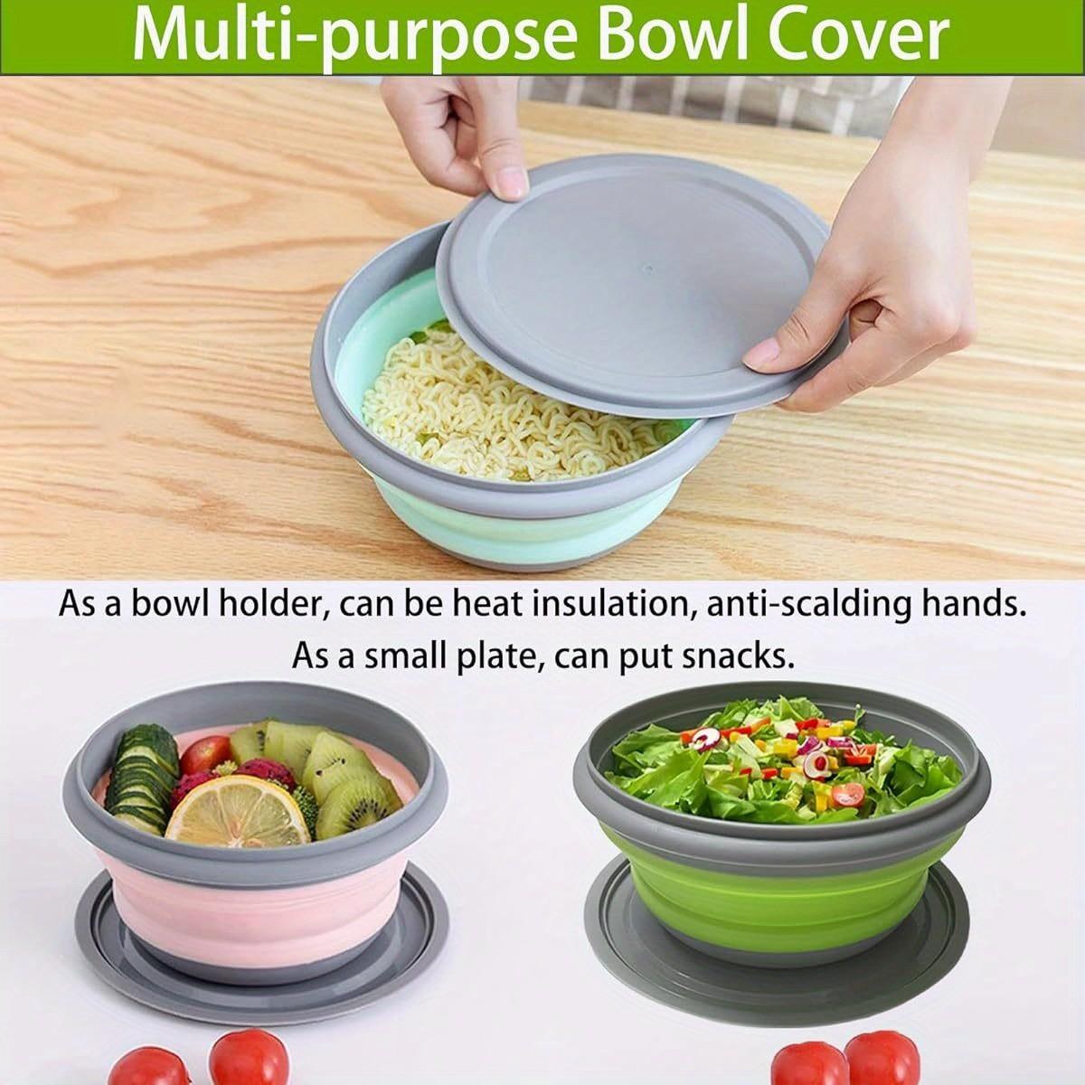 3-Pack Foldable Camping Bowls with Lids, Expandable Food Storage Containers, Stackable Durable Bowls for Salad and Lunch, Essential Camping Gear
