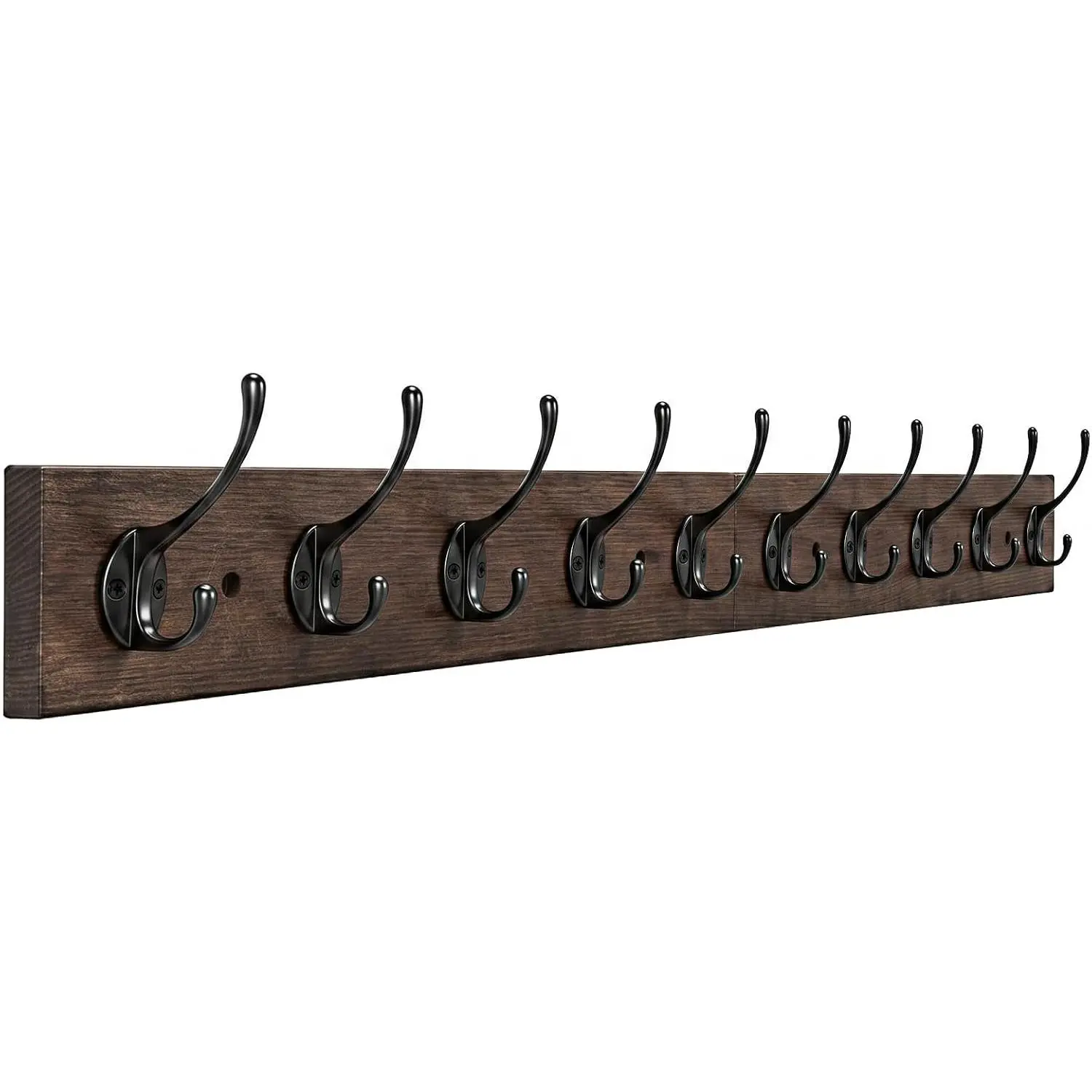 Wall Mounted Coat Rack, 17" Long with 4 Black Double Hooks