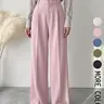 Women's Solid Color Button Fly Pants, Comfy Trousers for Daily Wear, Ladies Casual Style Bottoms for All Seasons, Baggy Pants, Casual Commuter Pants, Casual Fit Trousers