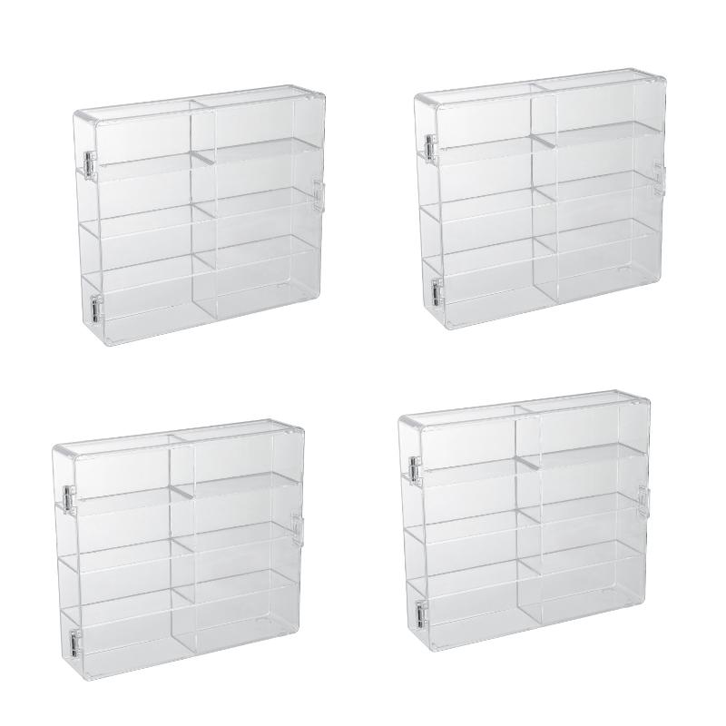 4 PCS  Multi-functional 8 Compartment Clear Plastic Storage Boxes Stackable with Lids for Toys Cars Jewelry Desktop Closet Organizer Space Saving Home Office