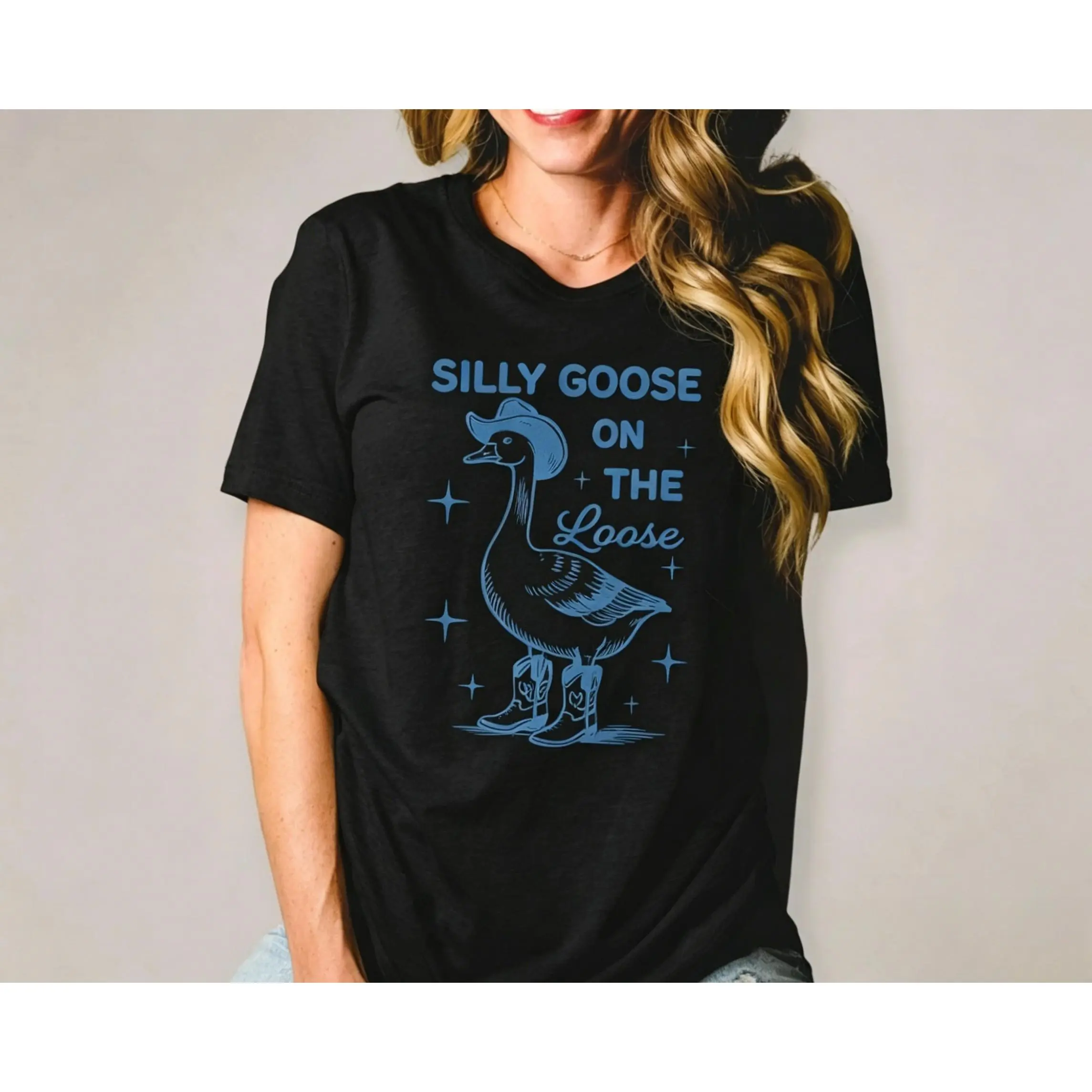 Retro Comfort Goofy Goose Graphic Tee Shirt, Goofy Goose Graphic Tee, Funny Cowgirl Shirt, Funny Western Tee, Funny Graphic Tee, 90s Aesthetic Shirt
