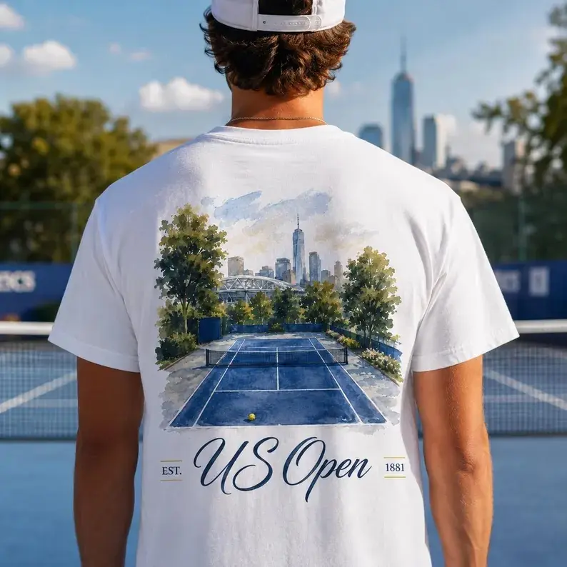 Tennis Court Shirt, US Open Tennis Tee 2026, Watercolor Flushing Meadows Shirt, NYC Tennis Gift, Hard Court Tennis Tee, Tennis Gift for Her