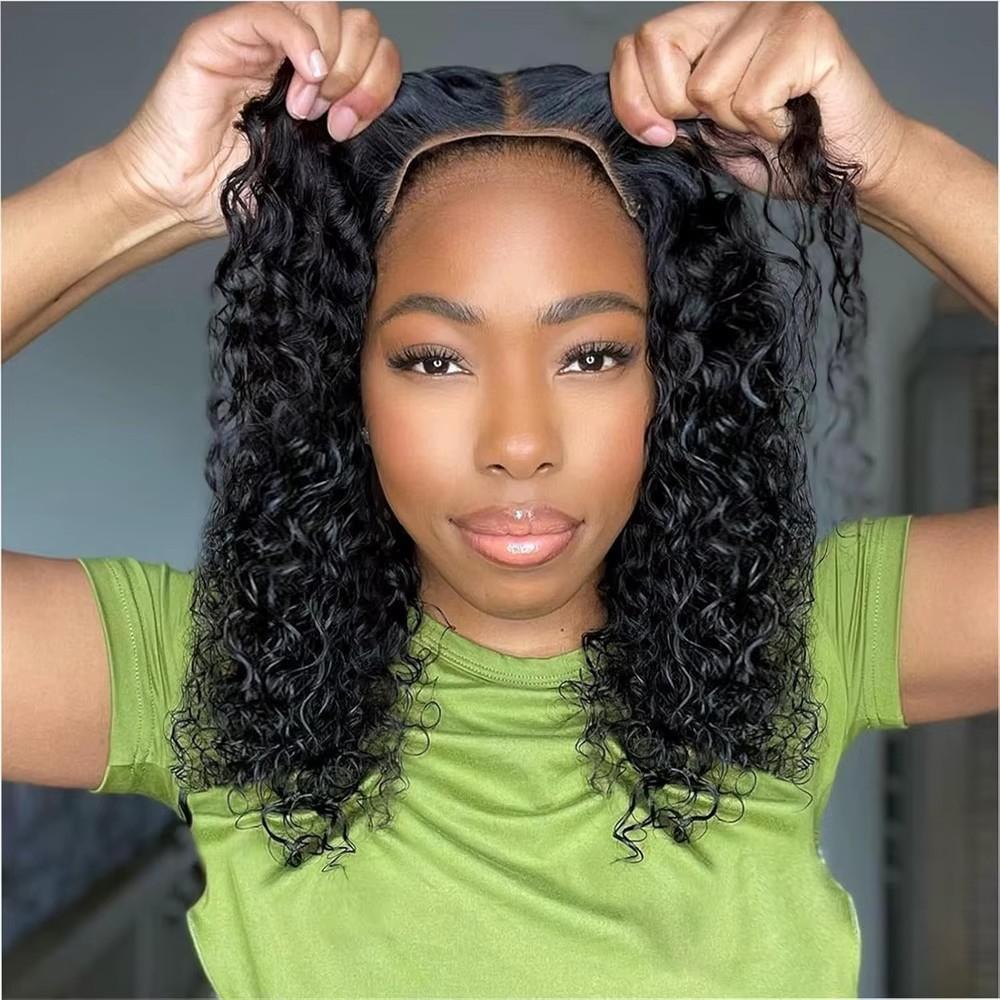 Short Bob Glueless Wigs Ready To Wear Deep Wave Curly Wigs Human Hair Wet and Wave 6x4 HD Lace Closure Wig For Women Pre Plucked 180%