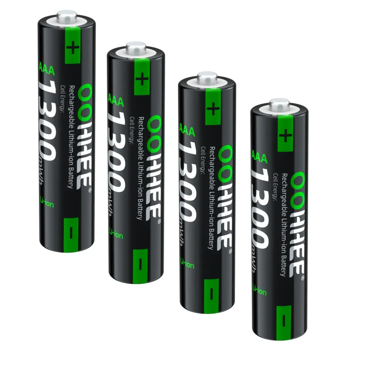 OOHHEE 4 Pack AAA Rechargeable Lithium-ion Battery 1.5V 1300mWh High Capacity Batteries