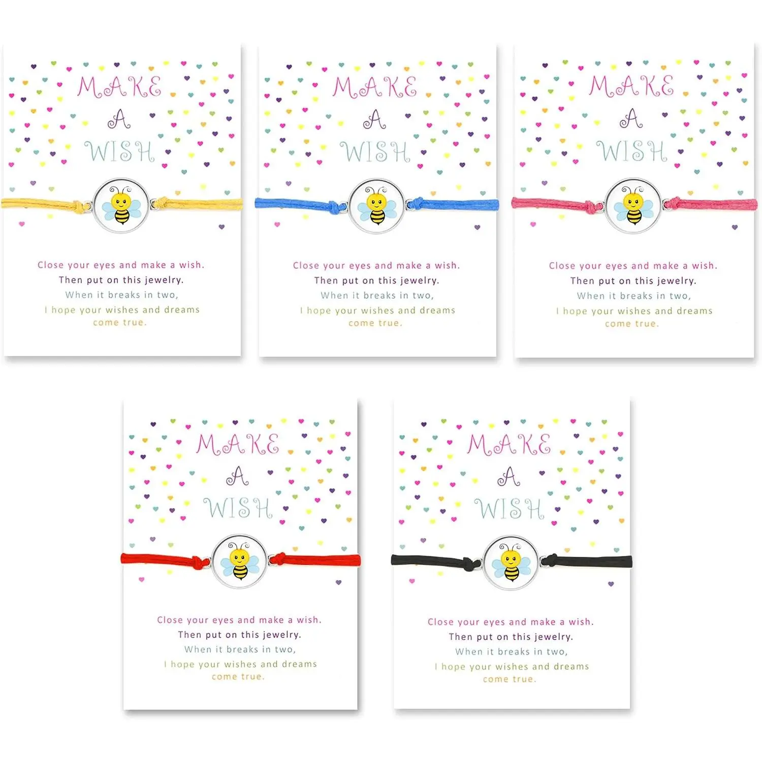 Friendship Charm Adjustable Bracelets with Message Card (Set of 5);    for  & Family