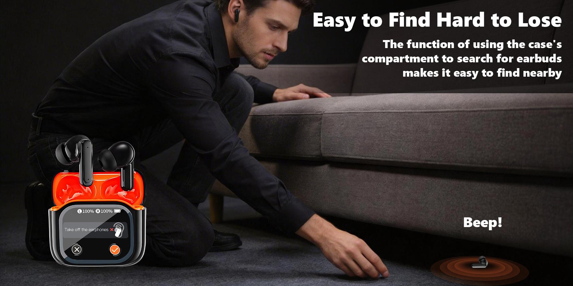 Wireless BT 5.4 Headphones,Wireless Earbuds with Touch LED Display,Hi-Fi Stereo Sound,In-Ear Earphones for Office,Sports,Study