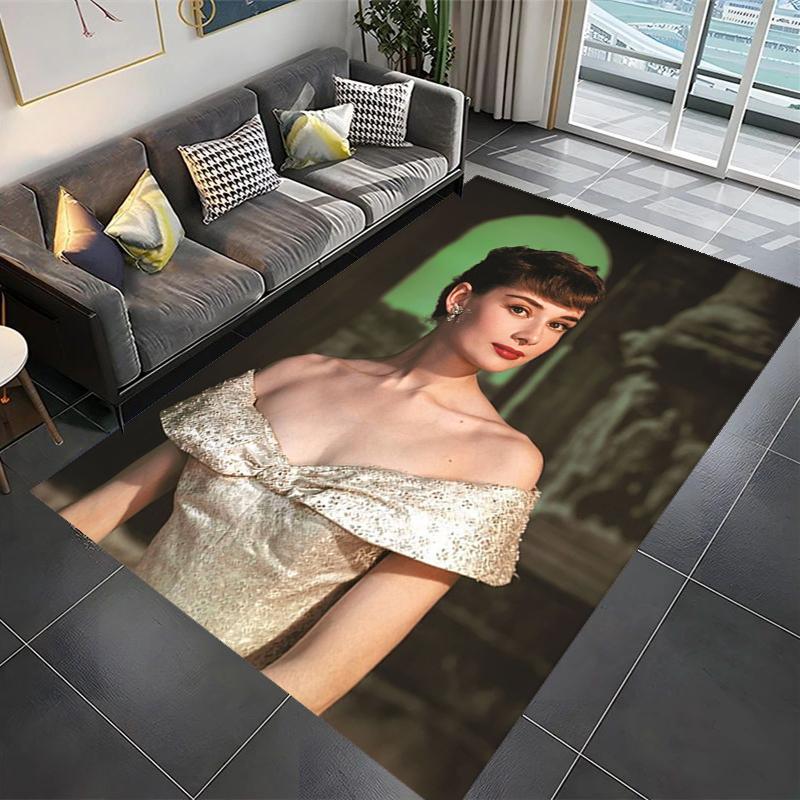 Audrey Hepburn (7) Stylish and creative printed pattern doormat for hallways, bathrooms, and entryways.  Home decor for living rooms, bedrooms, and bedside areas.  Suitable as Halloween, Christ