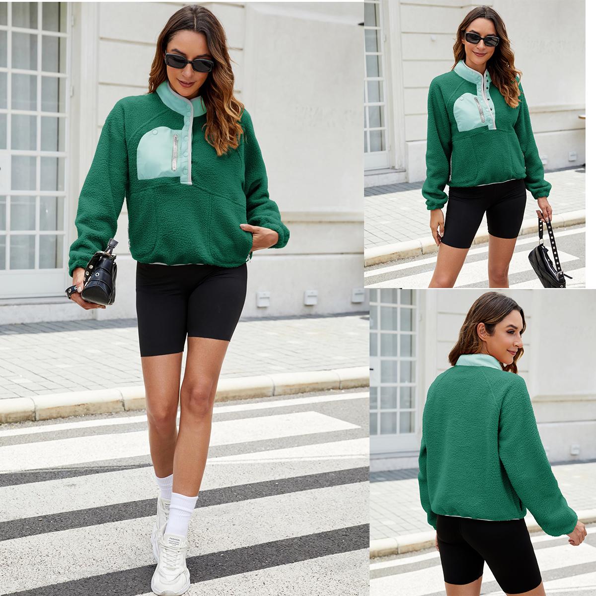 Buenoble Womens Fuzzy Fleece Pullover Sherpa Sweatshirt Long Sleeve Button Down Sweater Winter Fleece Jacket with Pockets SpringStatements