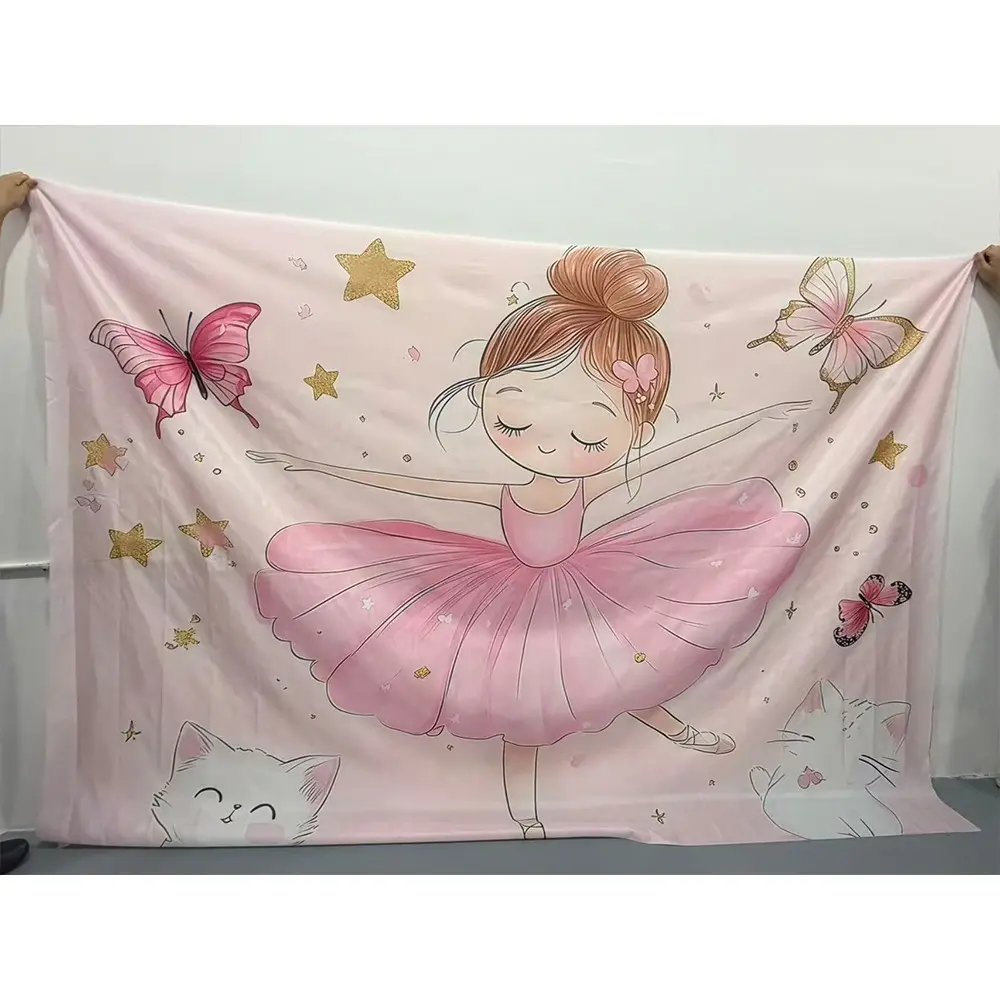 Ballerina Pattern Ballet Wall Decor, 1 Count Ballerina Themed Party Decorations Banners, Photo Props Background Cloth, Wall Hanging Backdrop, Decorative Backdrop, Indoor and Outdoor Home Background Decoration, Ornaments