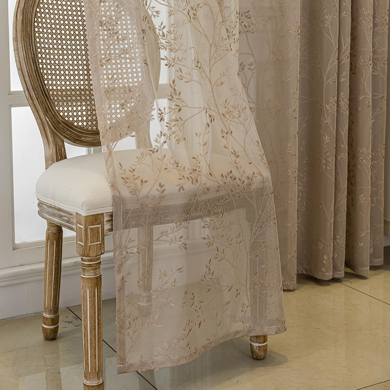 Vintage Bohemian Plant Jacquard Semi-Transparent Curtain, with Hanging Holes, Suitable for Bedroom, Living Room, Balcony, Room Divider