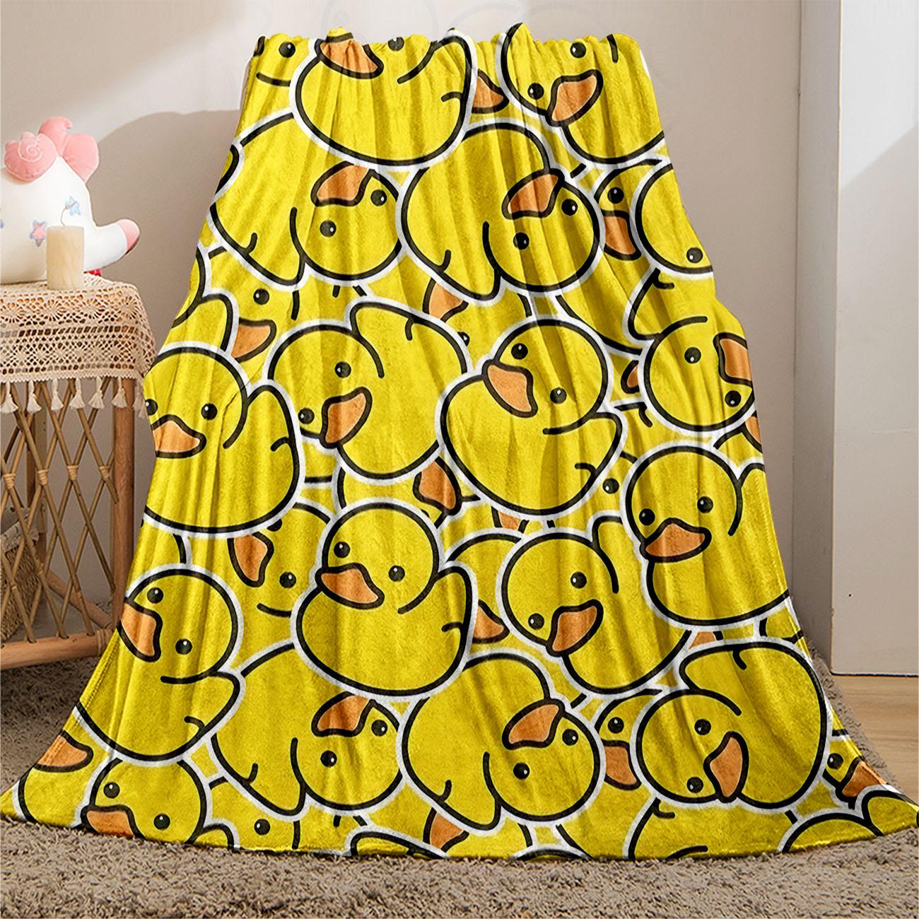 Cartoon Duck Pattern Flannel Blanket, Soft Comfortable Warm Throw, Air-conditioned Room Blanket, Warm Nap Blanket for Home & Office & Travel