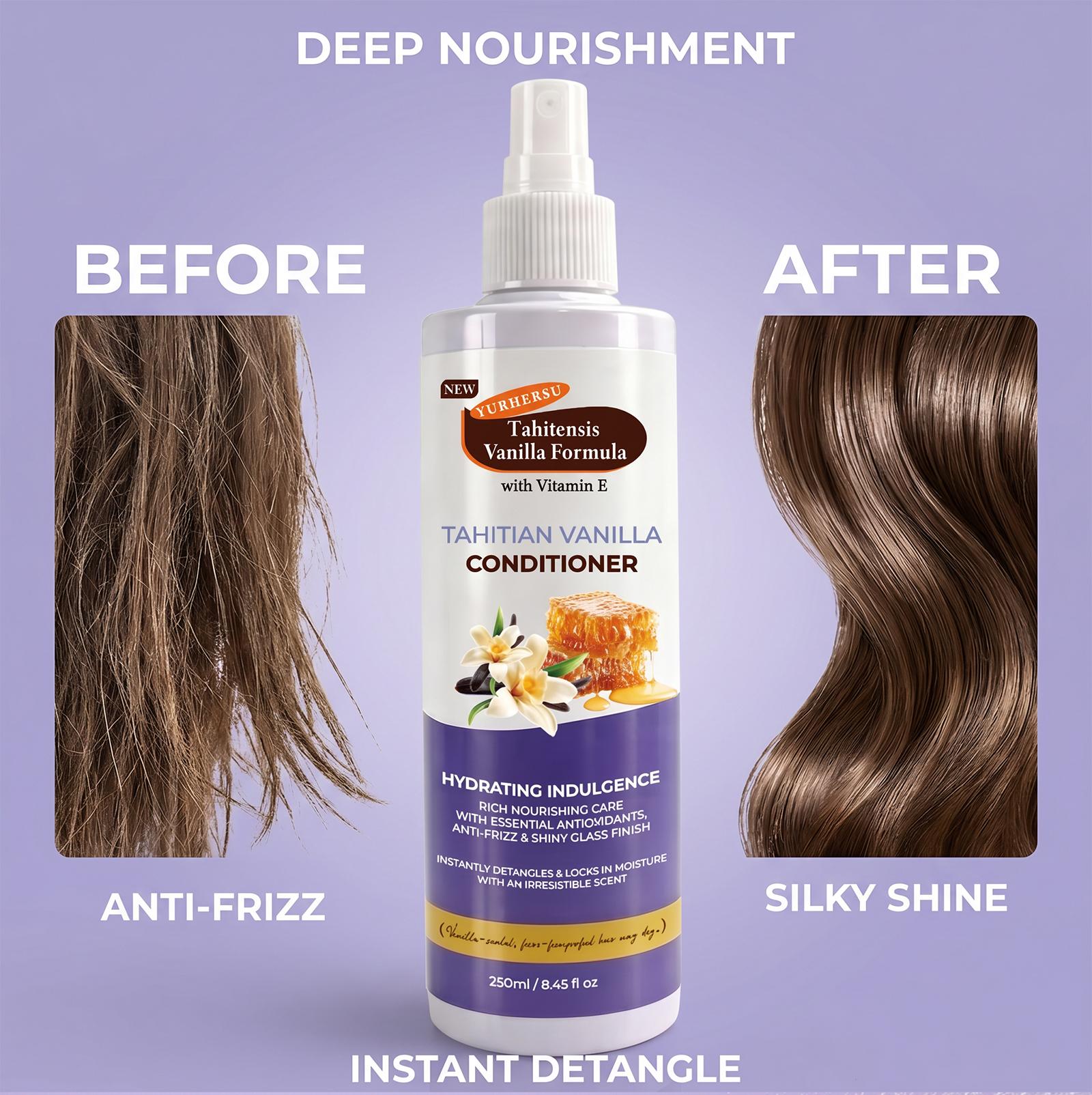 Tahitian Vanilla Hair Mist Infused Honey & Vitamin E Hydrating Anti-Dandruff Conditioning Heat Protectant Spray, Smooth Frizzy Hair Long Lasting Moisture Leave-In Hair Care For Dry Damaged Hair Daily Travel Liquid Haircare Formula