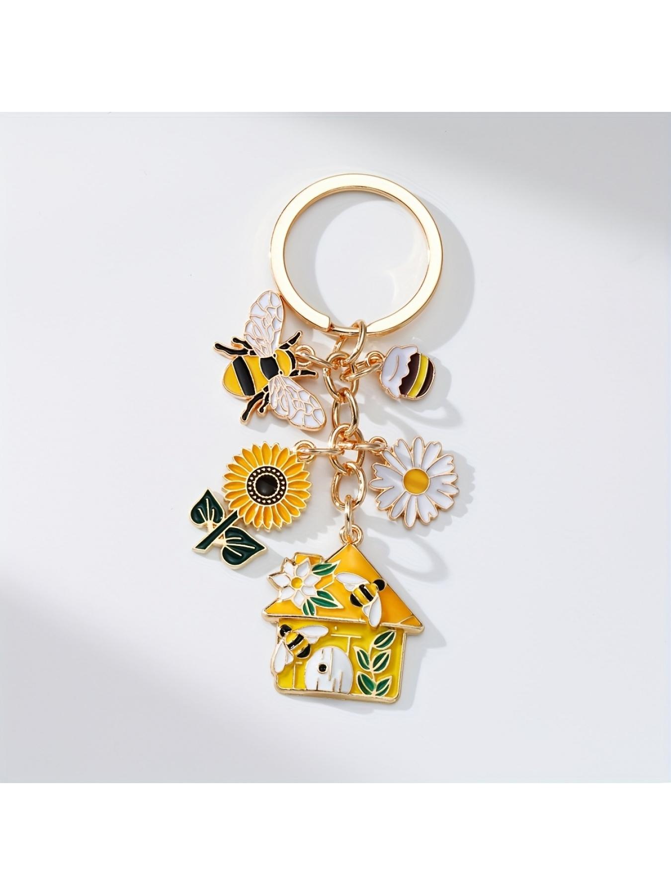 1pc Alloy Dripping Oil Bee Keychain - Featuring Bee, Daisy, Sunflower, Honey, And House Pendants, Part of The Insect Series Keychain, Suitable for Decorating Backpacks And Wallets, a Gift Option for Teacher'S Day And Valentine'S Day