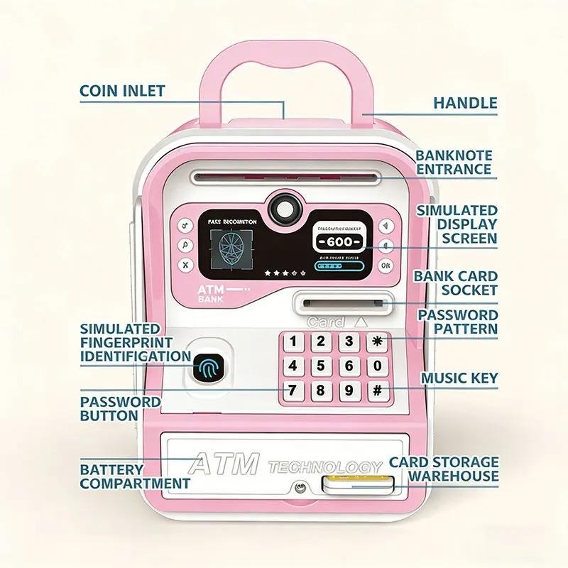 Upgraded Atm Deposit Machine, Automatic Money Saving, Password Protected, Easy Operation, Safe & Convenient, Perfect Gift for Kids over 3 Years, Coin Box