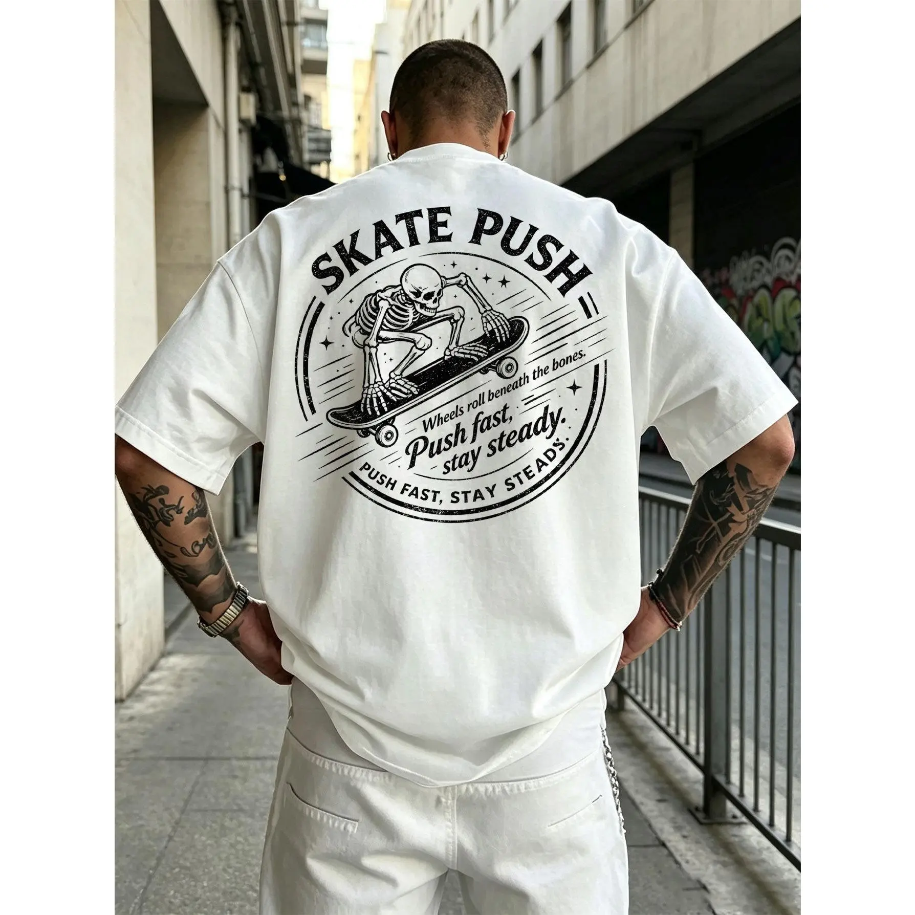 Men's Graphic Skateboard T-Shirt - Menswear Round Neck Shortsleeve Cotton Top, Streetwear Skater Casual Vintage Tee, Tshirt