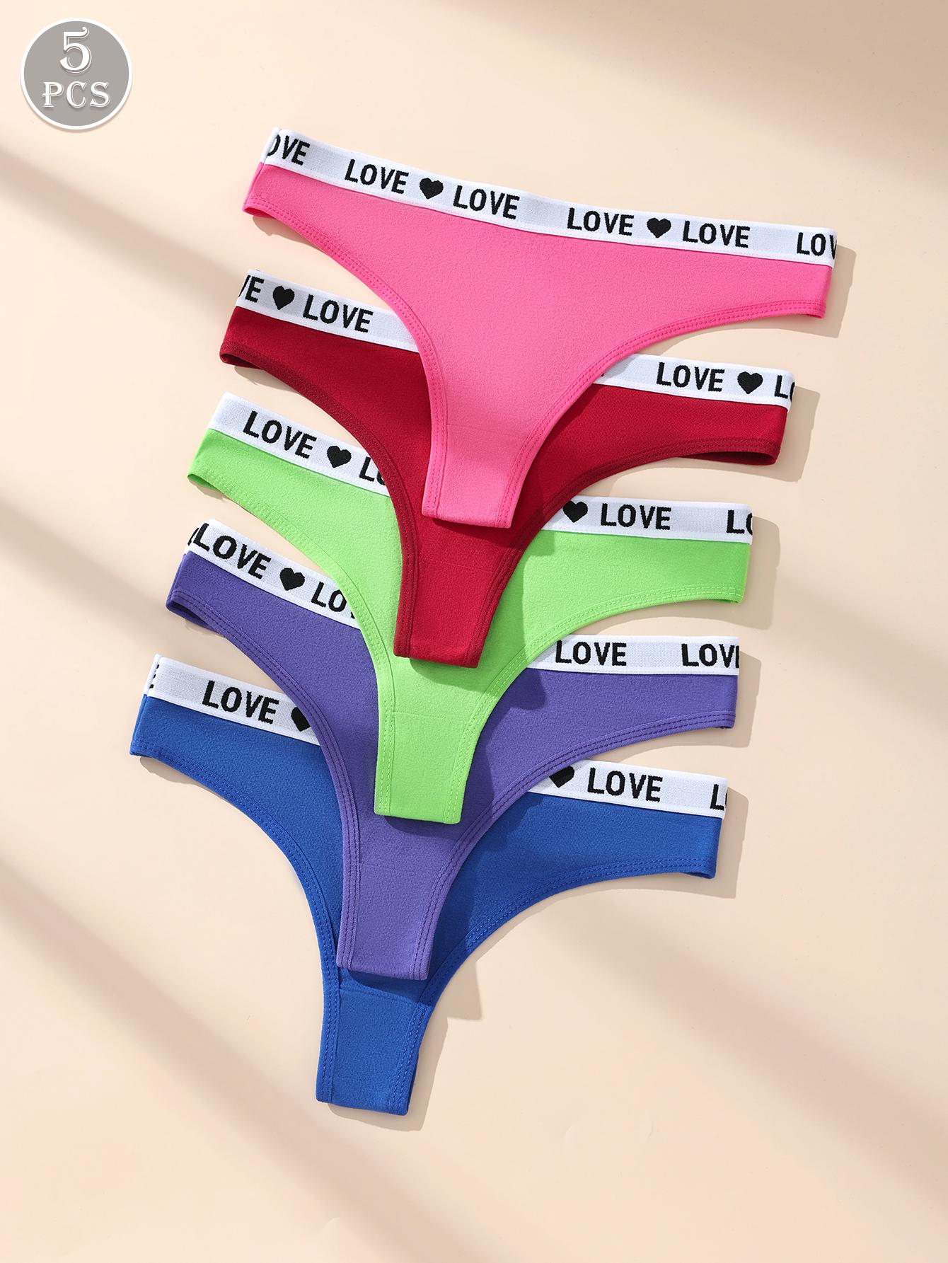 Hotcom Women's Low Waist Thong Panties 7 Pack Cotton Spandex Love Heart Waistband Comfortable Breathable Invisible Underwear FallFreshness Outdoorfun SpringStatements