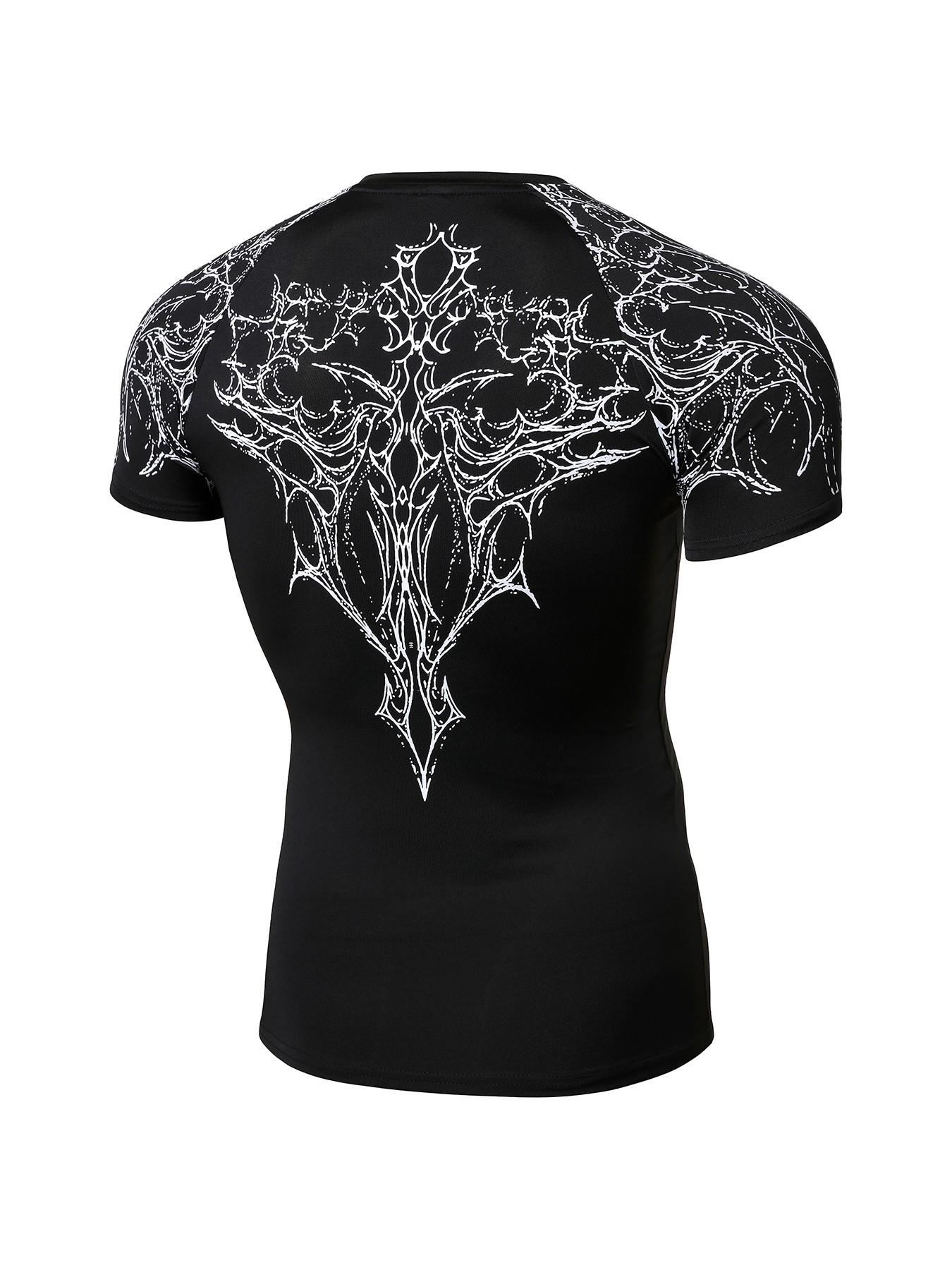 Men's High Elastic Quick-Dry Sports Short Sleeve Shirt, Geometric Print Gym Training Top, Casual Loose-Fitting Long Sleeve Tee