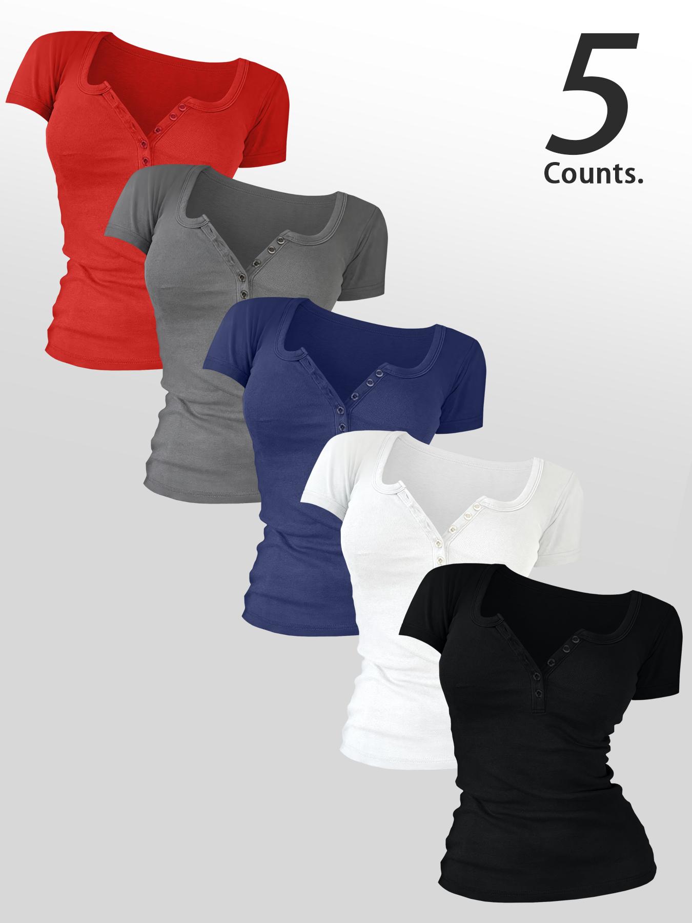 Women's Solid Color Button Decor Tee, Casual Short Sleeve Round Neck Basic T-shirt for Summer, Ladies Clothes for Daily Wear, Top