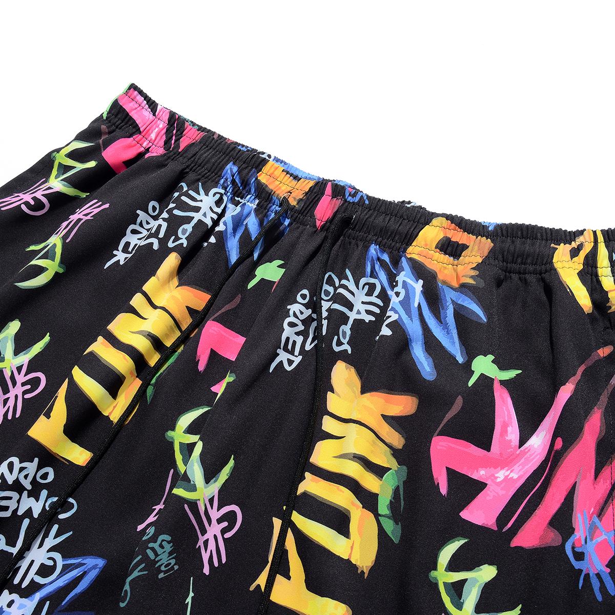 Men's Relaxed-Fit Knee-Length Casual Shorts - Menswear with Vivid All-Over Bright Multicolor Graphics, Reinforced Waist & Side Seams, Adjustable Dual Drawcord, Shape-Retentive Anti-Wrinkle Cool Thin Elastane Fabric