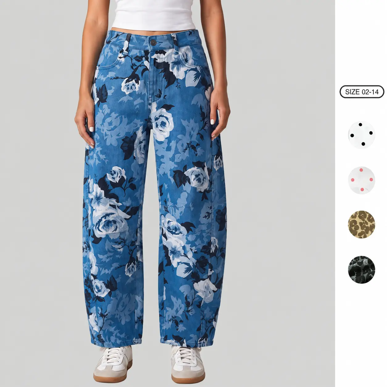 Imily Bela Womens High Waisted Barrel Jeans Unique Knee Dart Design Loose Fit Denim Pants Fashion Floral Leopard Zebra Polka Dot Prints Multiple Colors with Pockets