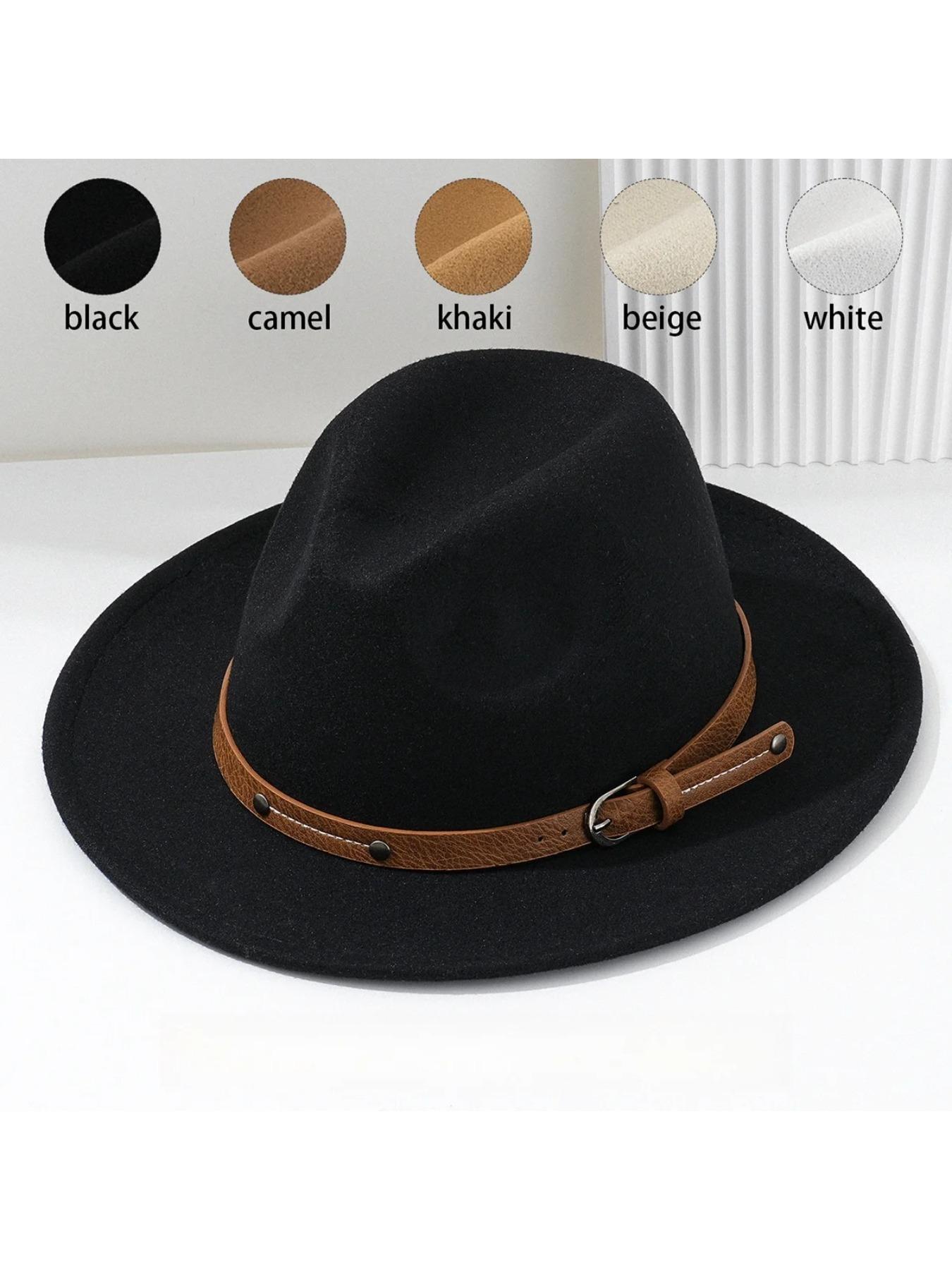 1PC Fashion Wool Fedora Hat Men Autumn Winter Wide Brim Jazz Cap Imitation Woolen Women Church Felt British Hat