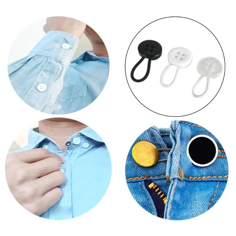 Adjustable Elastic Waist Buttons, No Nail No Sew Detachable Cuff Collar Shirt Extenders, Unisex Stretch Buckles for Pants