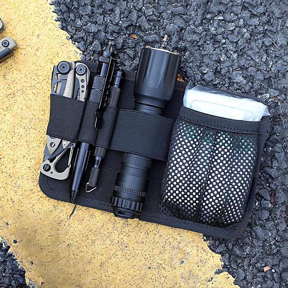 EDC Organizer Pouch - Tactical Modular Admin Pouch with Elastic Holders & Mesh Pocket, MOLLE Compatible for Tactical Vest & Backpack