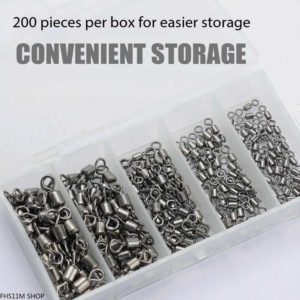 200Pcs Fishing Snap Swivels Kit - High-Speed Rolling Swivel Quick Change Connector Terminal Tackle, Rolling Action