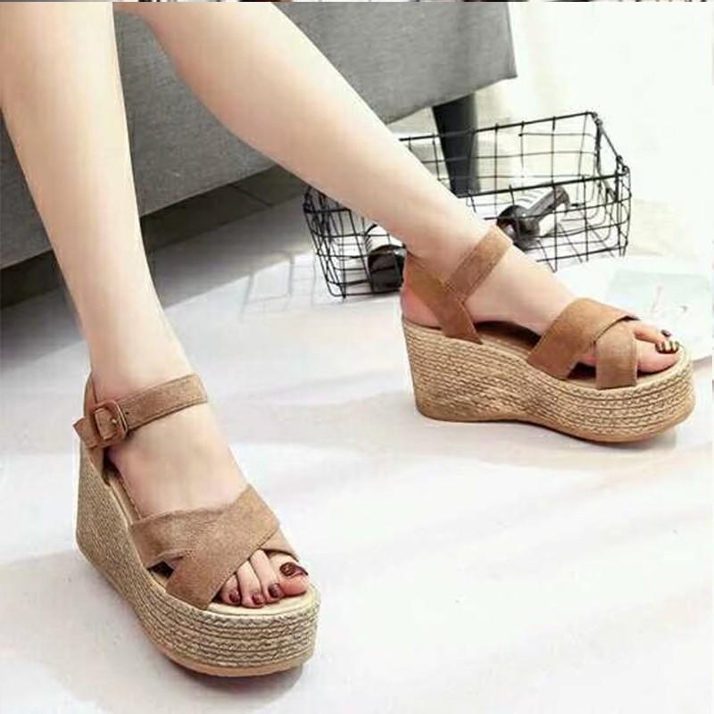 Plus Size Sandals Winter Platform Wedge Heel Thick Sole Waterproof Platform Solid Color Suede Women
