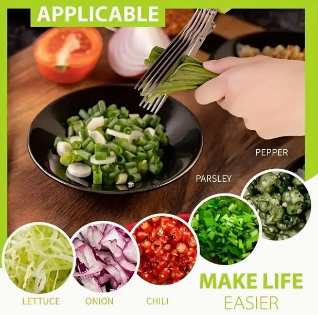 5-Layered Stainless Steel Kitchen Scissors with Protective Cover & Built-in Cleaner Utensils for BBQ & Indoor Use Durable Safe Versatile Onion & Herb Shredder