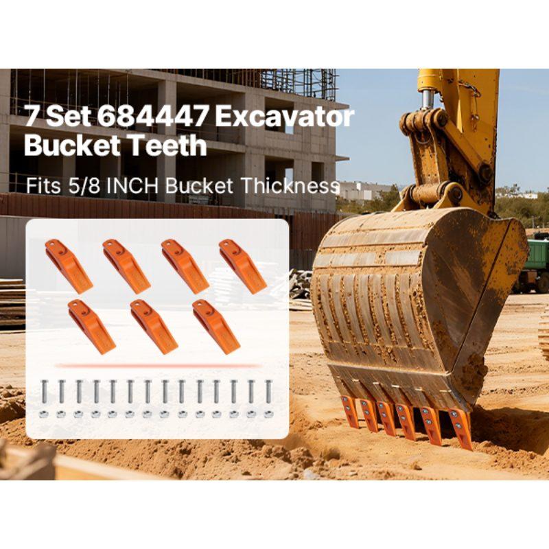 SummerWinsVEVOR Excavator Bucket Teeth with Pins, 7 Pack 684447 Bucket Tooth Set Fits 5/8-in Buckets Edge, Heavy Duty 7.34 in Bolt on Digging Buckets Teeth Replacement for Skid Steer Mini Excavatordealsforyoudays