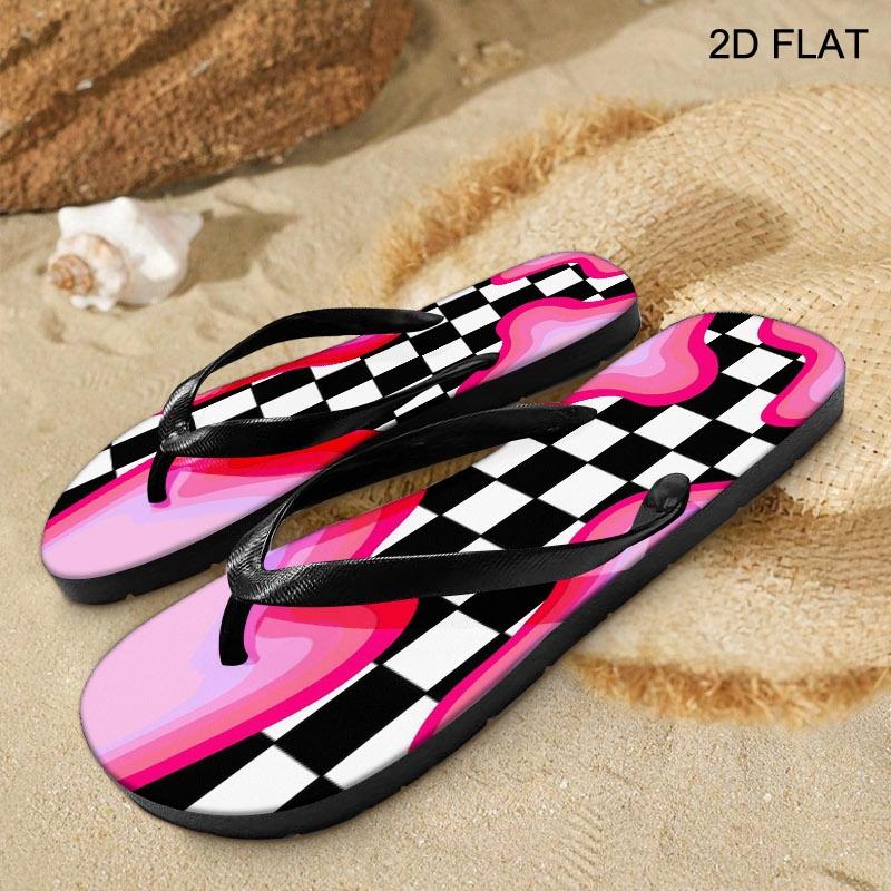 2026 Summer New Women'S Flip Flops, Open Toe, Flat Heel, Minimalist Style, Multiple Colors&Sizes Available, Dry Clean, All - Season, Perfect for Mother'S Day, Easter, Holiday Gift, Wavy Pink Purple Shapes, Modern Vibrant Design, Women Shoes