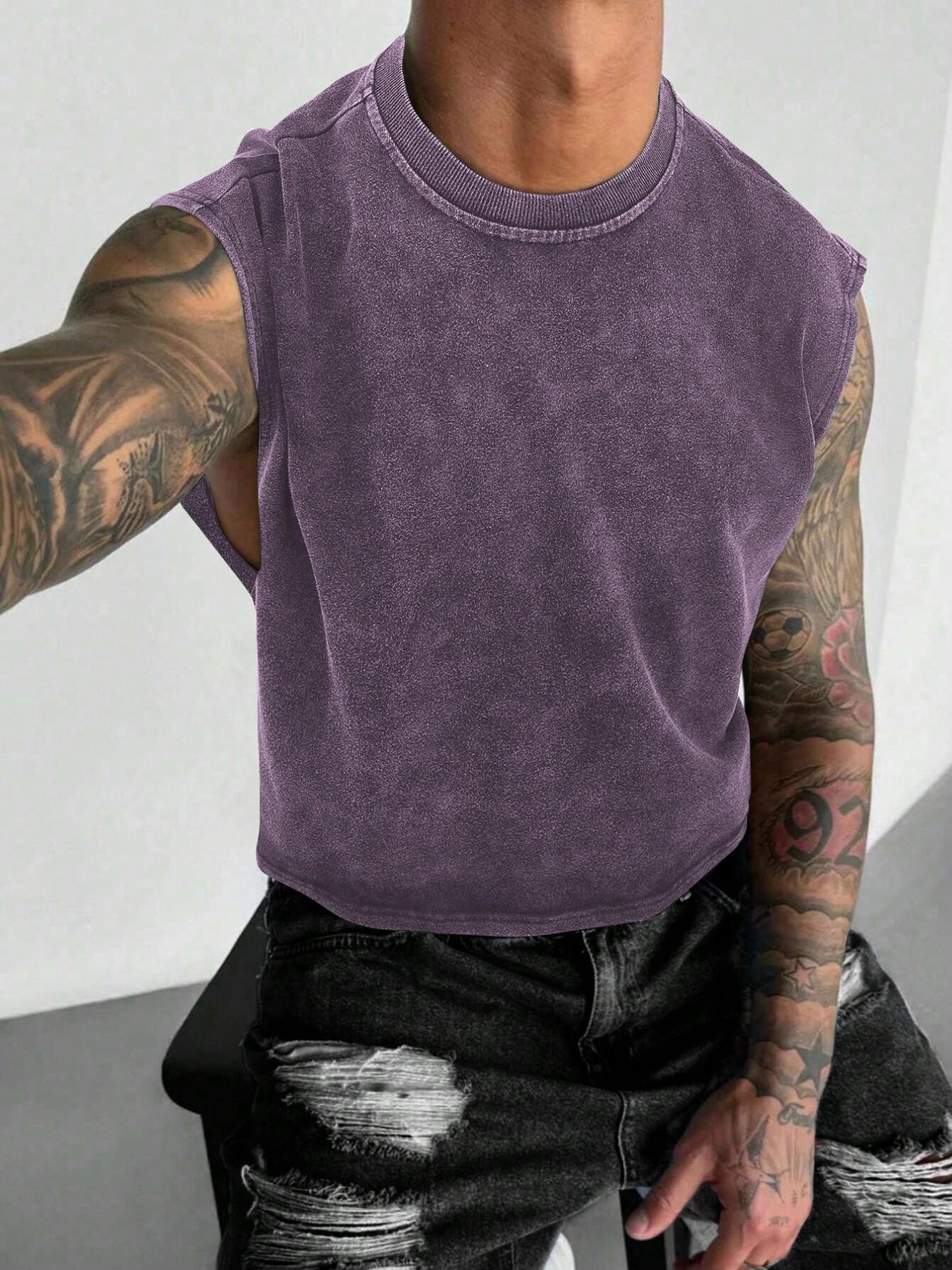【TDOTW】4-Pack Acid-Wash Sleeveless Tank Tops Workout Tanks – Men's Casual Daily & Workout Outfits, Soft Cotton Blend Fabric, Relaxed Fit, 4-Pack Set, Multi-Color Washed Style, Menswear