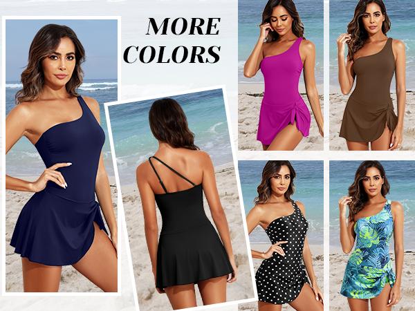 Tempt Me Women One Piece Swim Dress One Shoulder Swimsuit with Skirt Tummy Control Swimdress Vacation Swimwear for Vomen Bathing Suit  SwimWeek  summervibes