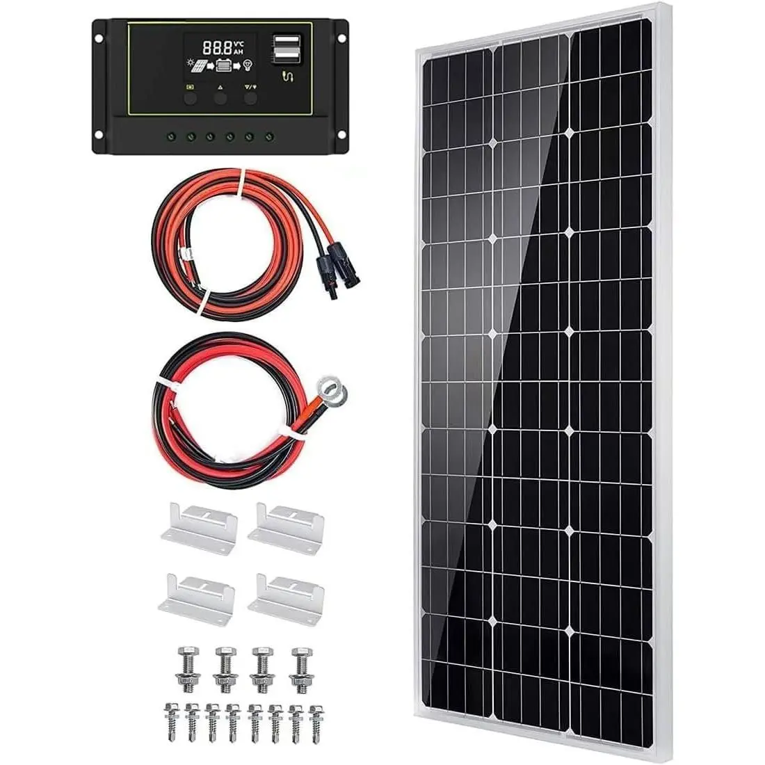 Solar Panel Kit 100 Watt 12  Monocrystalline Off Grid System for Homes RV Boat + 30A 12V/24V Solar Charge Controller +Solar Cables + Z-Bracket for Mounting