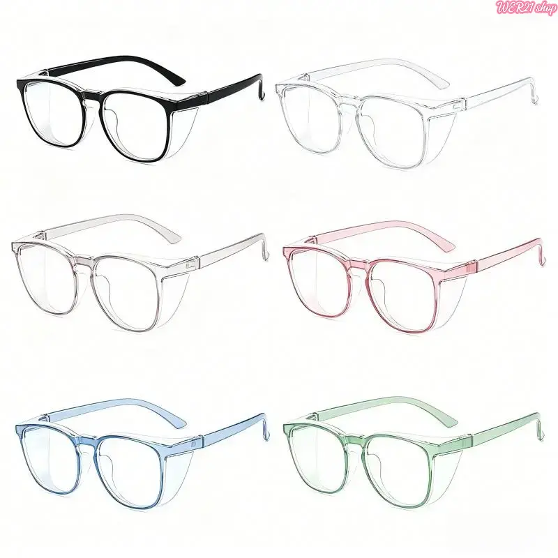6 Pack Fashion Safety Goggles, Transparent Anti-Fog Anti-Blue Light Protective Glasses, Windproof Safety Eyewear for Outdoor Daily Work Construction