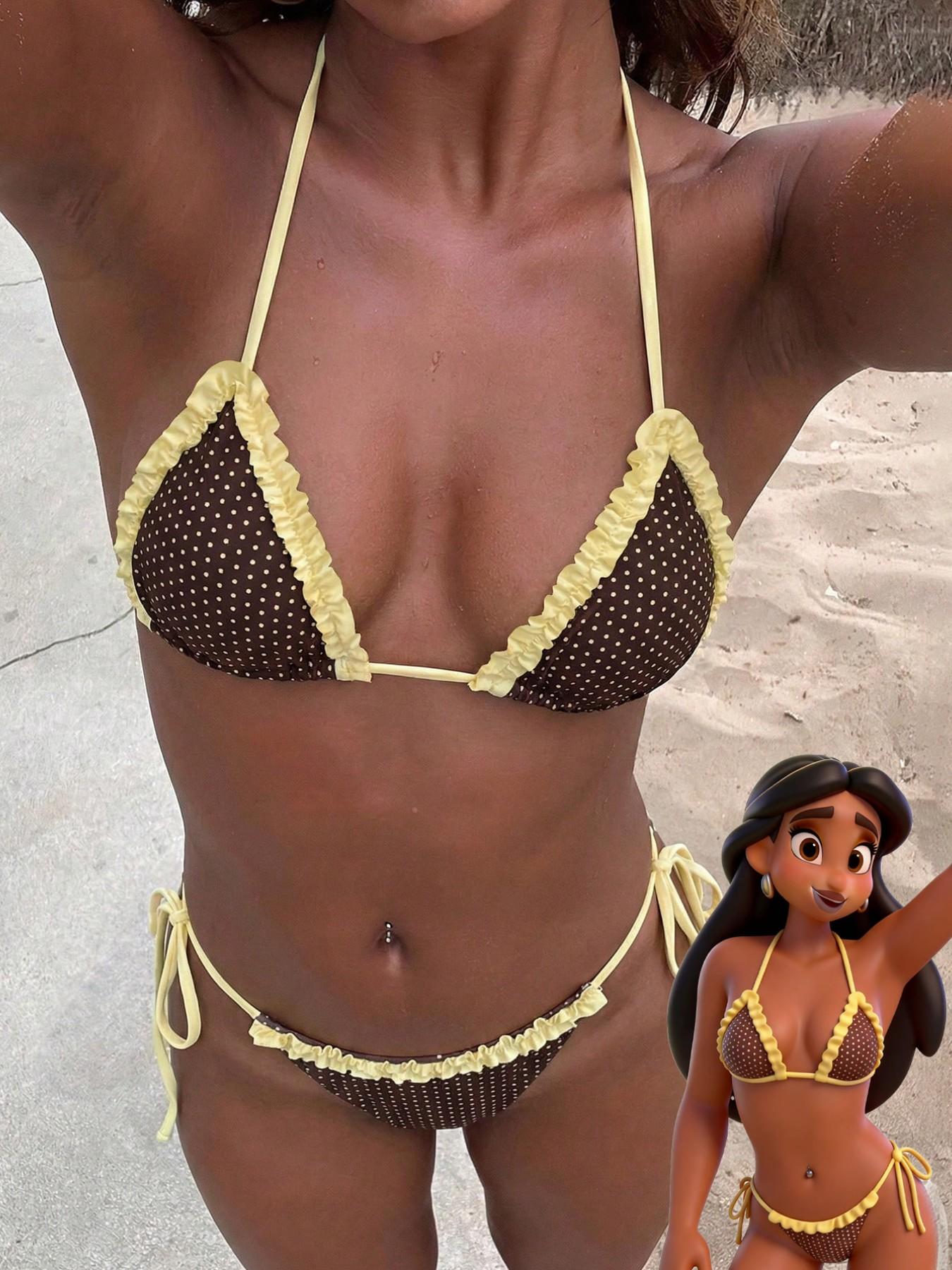 Two-piece Set Women's Gingham  Print Bikini Set, Casual Fashion Chic Swim Top & Swim Bottom Set for Beach Holiday Vacation, Ladies Swimsuit for All Seasons