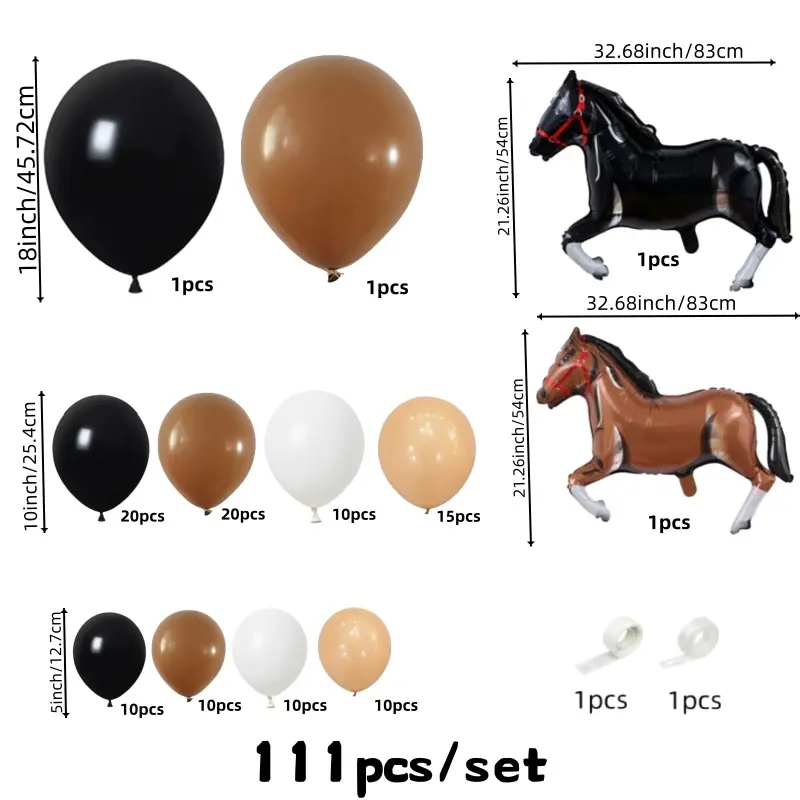 116 Piece Western Horse Racing Theme Balloon Set, Latex Balloons with Horse Foil Balloons, Perfect for Birthday Parties, Balloon Arch, Party Balloons Decorations
