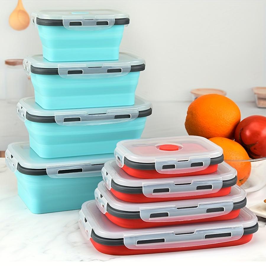 Silicone Collapsible Lunch Box Set, Space-Saving Design with Lids, Portable & Multi-size Containers for School, Office, & Travel