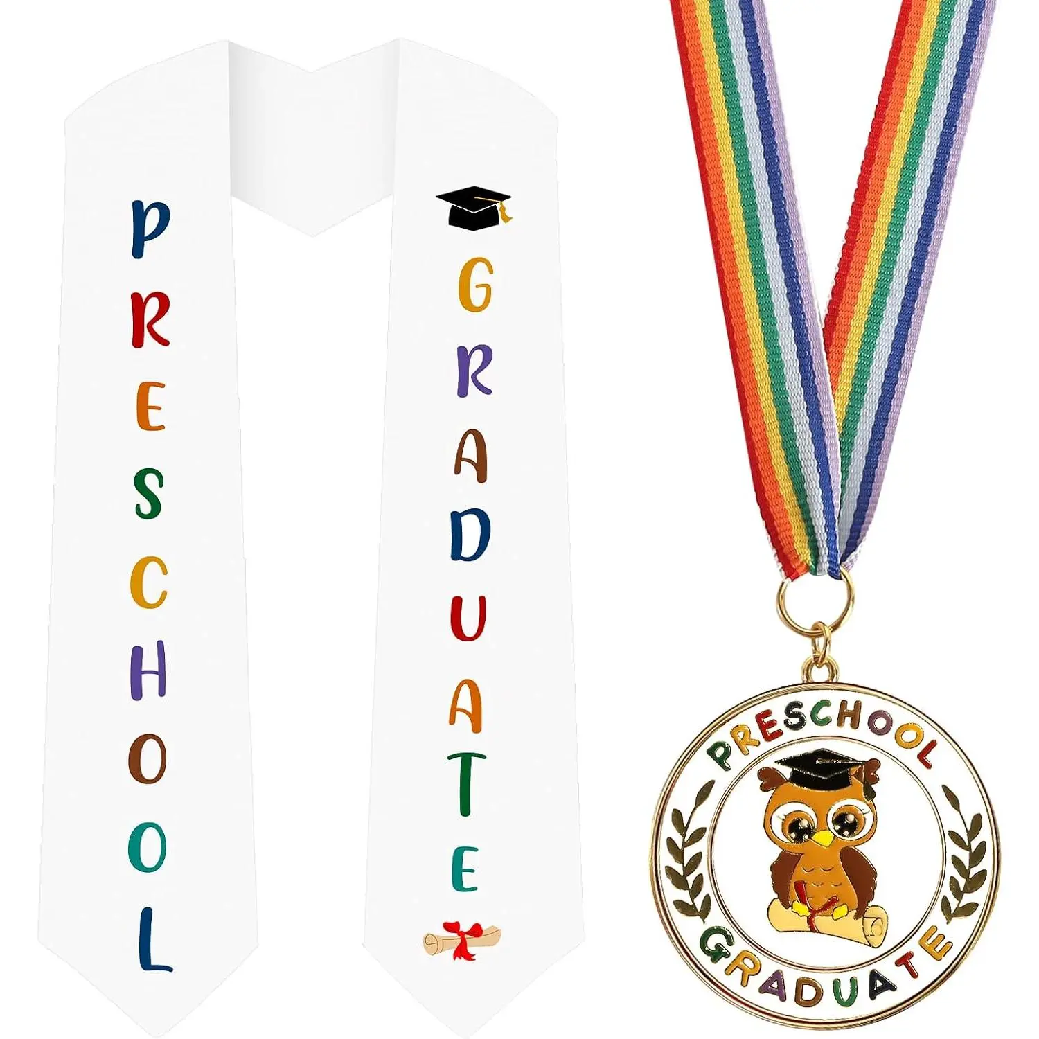 Metal Graduation Medal with Graduation Honor Stole Sash, Grad Award Medals with Lightweight Neck Ribbon, Grad Gift Party Favor Supplies