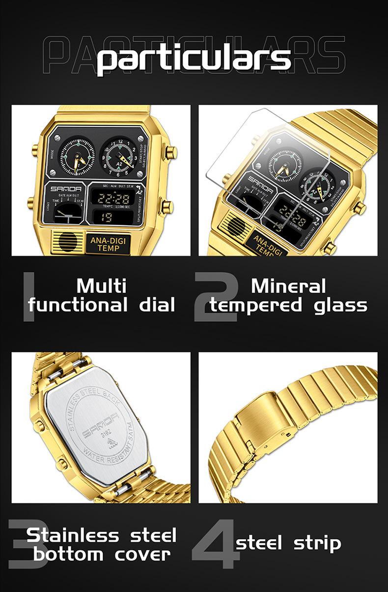 Trendy Men's Square Dial Digital Watch, Street Style Waterproof Luminous Watch, Multifunctional Timepiece with Temperature Measurement & Stopwatch