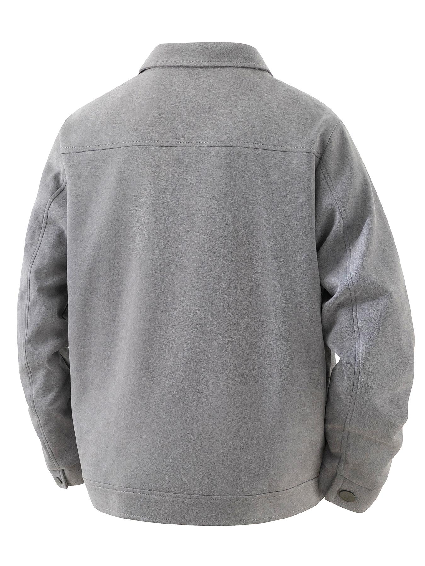 Men's Casual Jacket, Zipper Closure, Collar Design, Lightweight Business Style Faux Suede Coat, Durable Easy Care Fabric