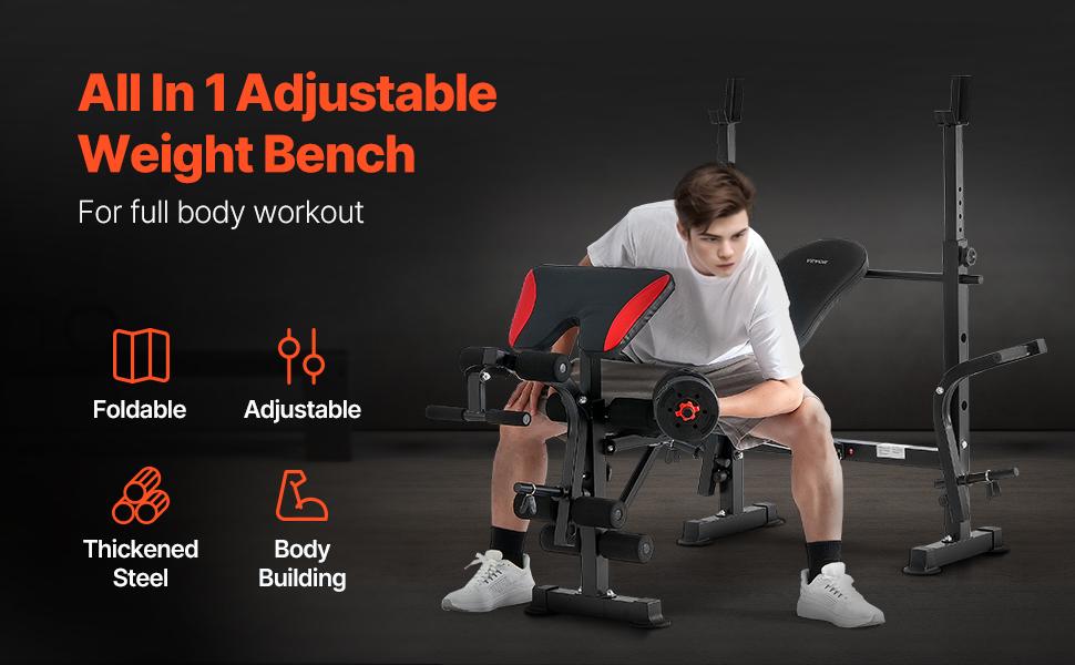 VEVOR Weight Bench, Multi-Functional Adjustable Weight Bench Press for Full Body Workout, 660lbs Exercise Sit up Bench for Home Gym Strength Training, Flat Bench with Quick Folding Fast Adjustment