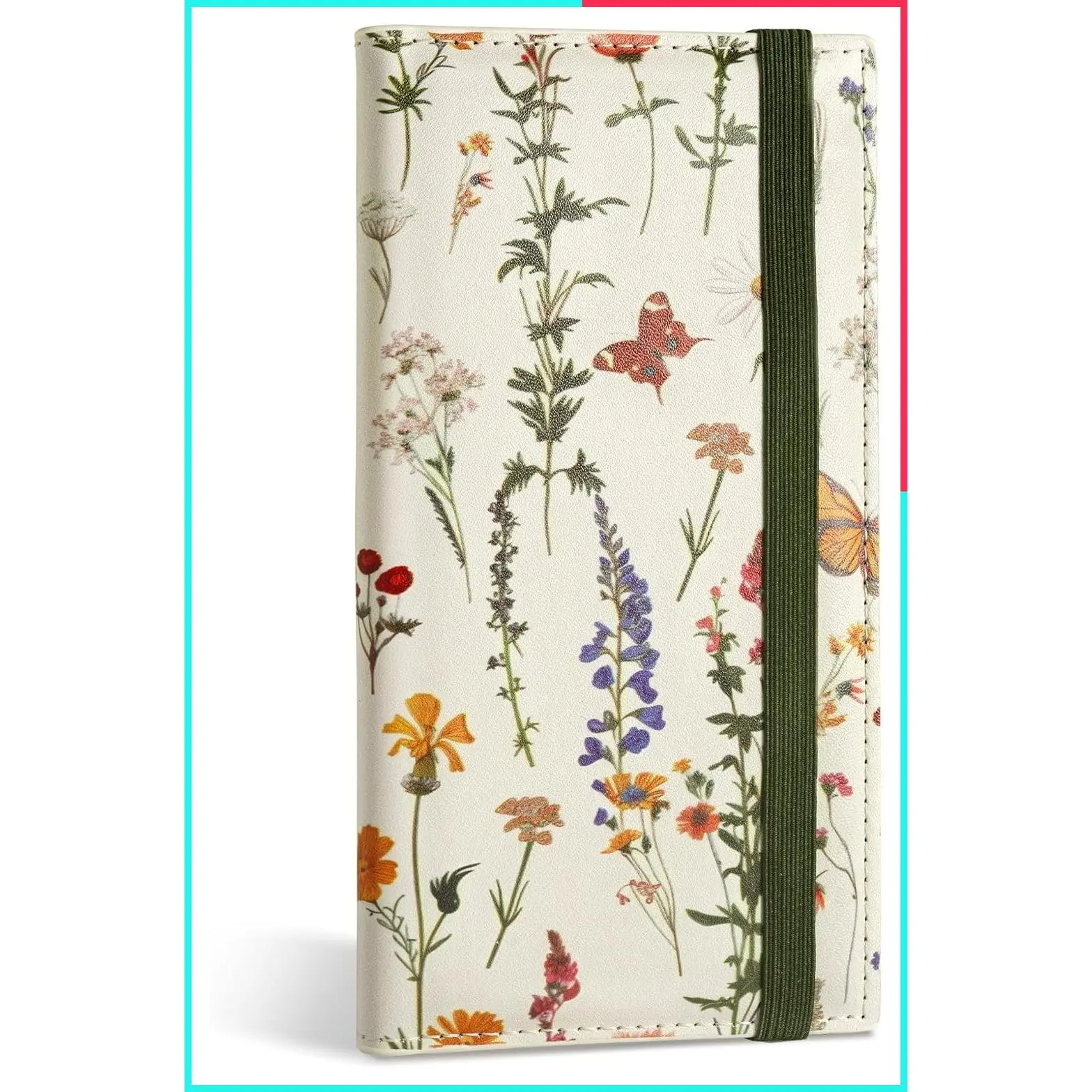 Personal Checkbook Cover with Pen Holder, Built-in Clear Plastic Divider for Duplicate Checks - Floral Butterfly