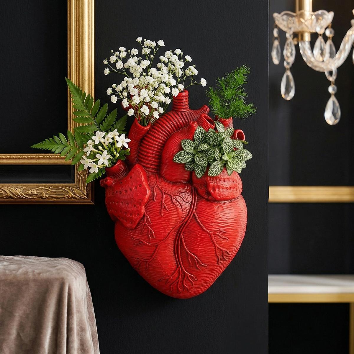 European Resin Heart-Shaped Hydroponic Hanging Decorative Vase, Modern Wall Decoration, Multi-Color Options, Home & Garden Decor